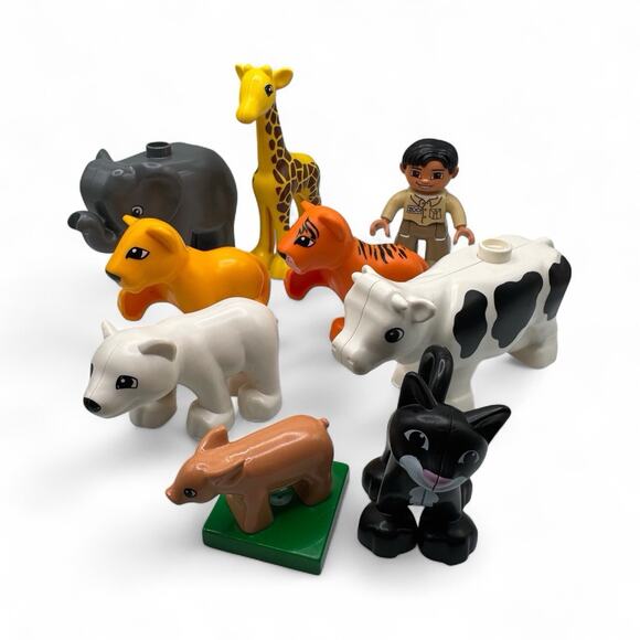 Lego Duplo Animals Lot Set Of 8 Zoo Keeper Cow Giraffe Polar Bear Tiger Pig - Picture 1 of 13